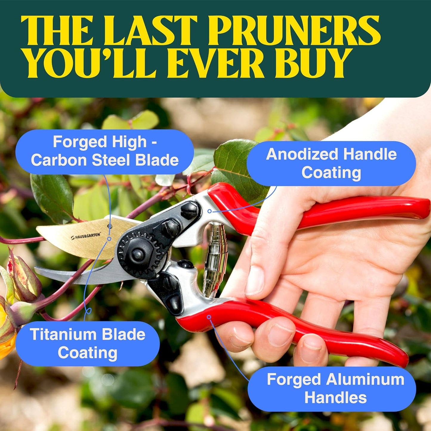 ForgedPRO 8.75" Heavy Duty Professional Titanium Bypass Pruning Shears - Use As Pruners, Garden Shears, Handheld Pruning Shears For Gardening, Clippers, Garden Scissors, Pruner Tool