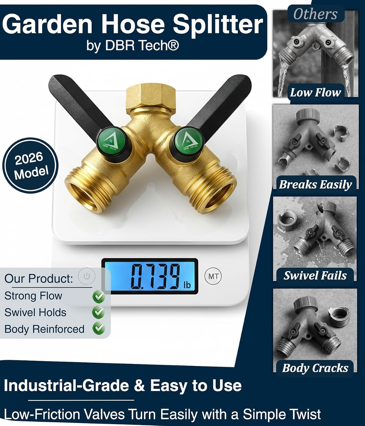 ® Garden Hose Splitter 2 Way, Full Flow Solid Brass | 2026 Model