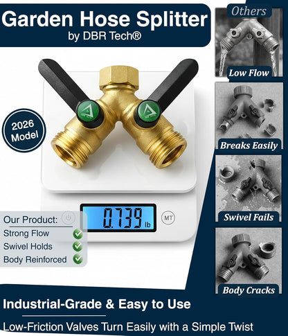 ® Garden Hose Splitter 2 Way, Full Flow Solid Brass | 2026 Model