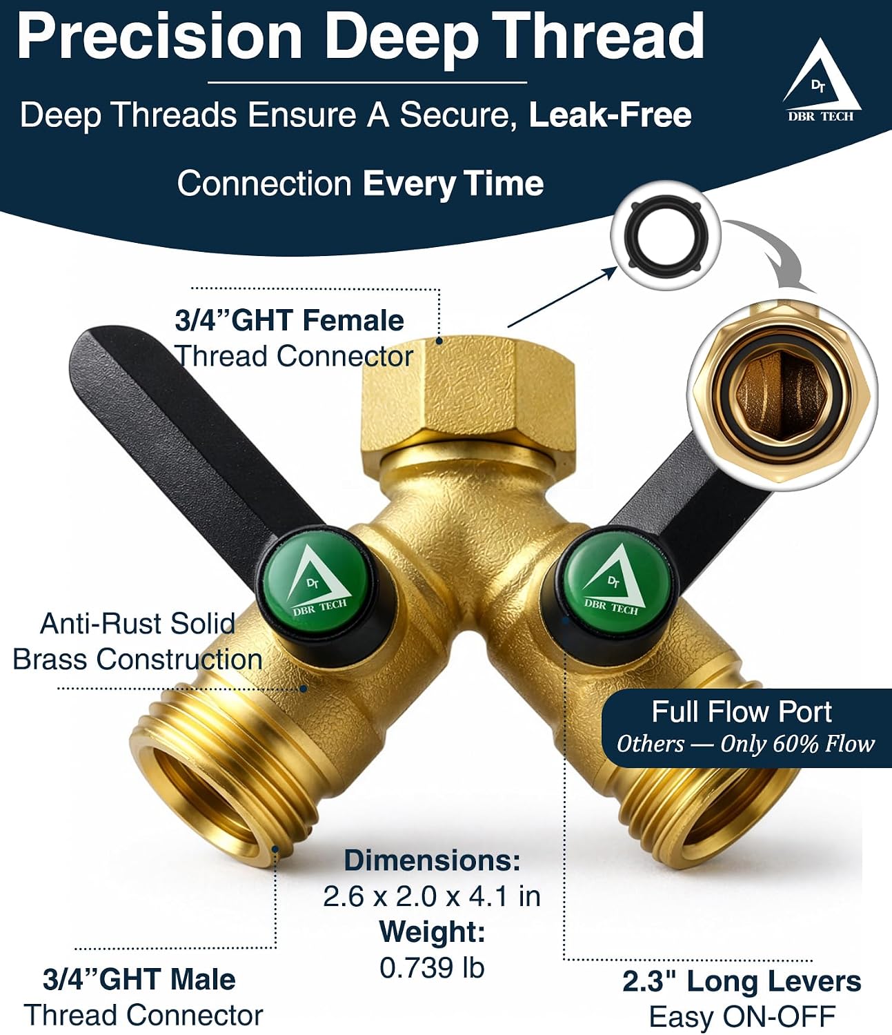 ® Garden Hose Splitter 2 Way, Full Flow Solid Brass | 2026 Model