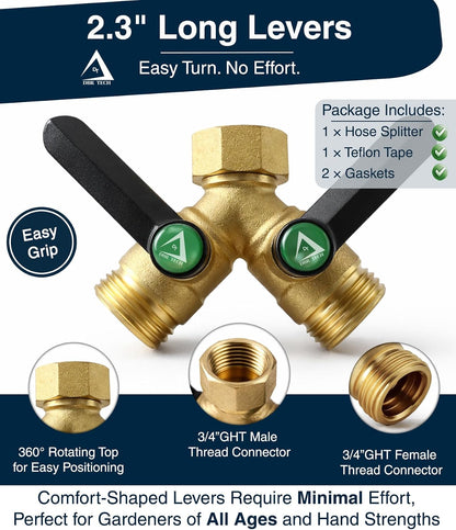 ® Garden Hose Splitter 2 Way, Full Flow Solid Brass | 2026 Model