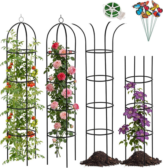 100% Metal 2pc Obelisk Garden Trellis 6.6 Feet Tall Sturdy Plant Support