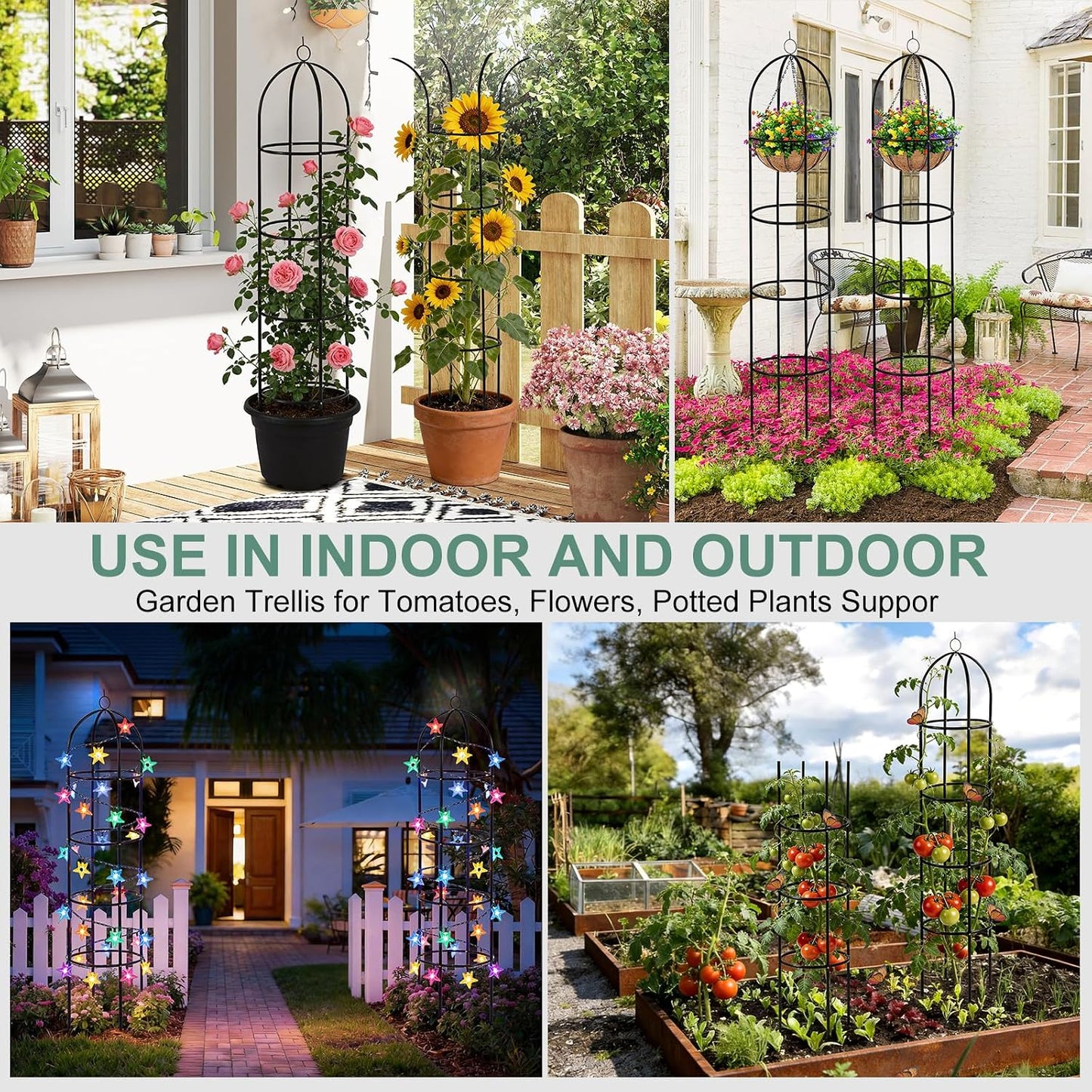 100% Metal 2pc Obelisk Garden Trellis 6.6 Feet Tall Sturdy Plant Support