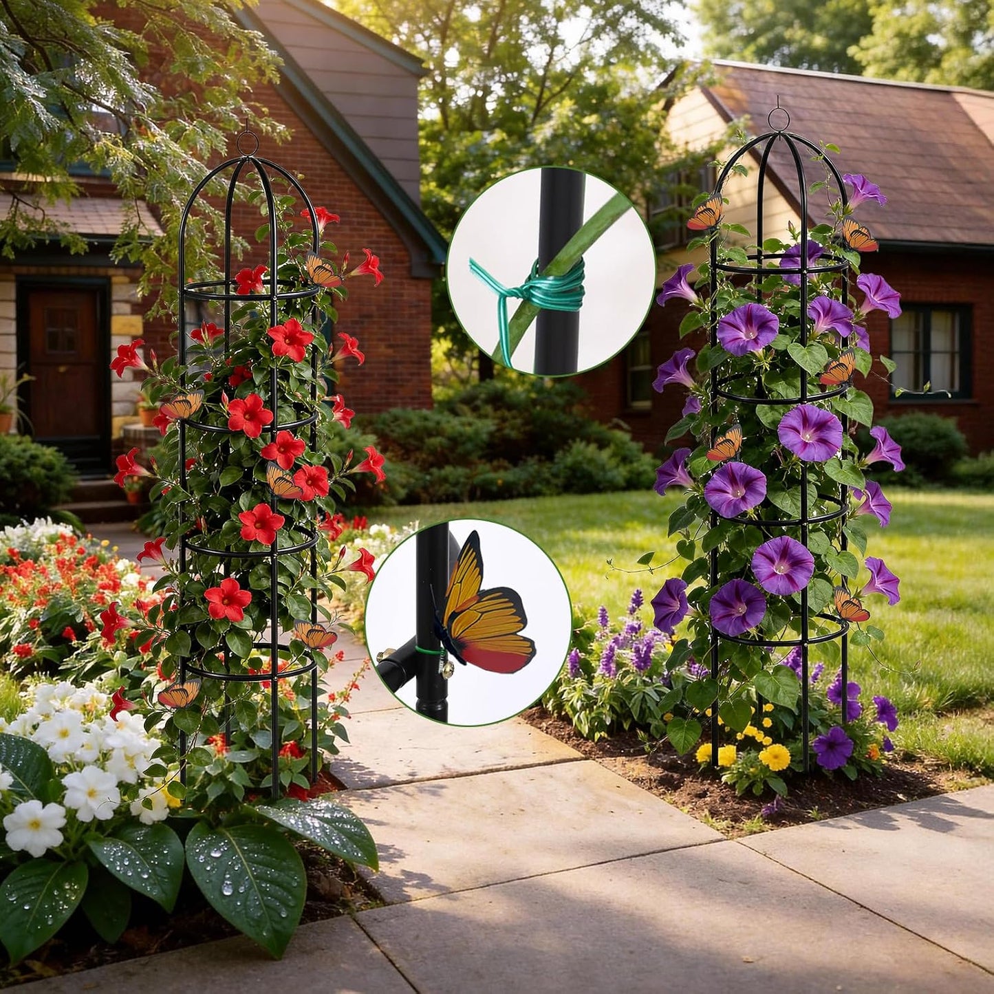 100% Metal 2pc Obelisk Garden Trellis 6.6 Feet Tall Sturdy Plant Support