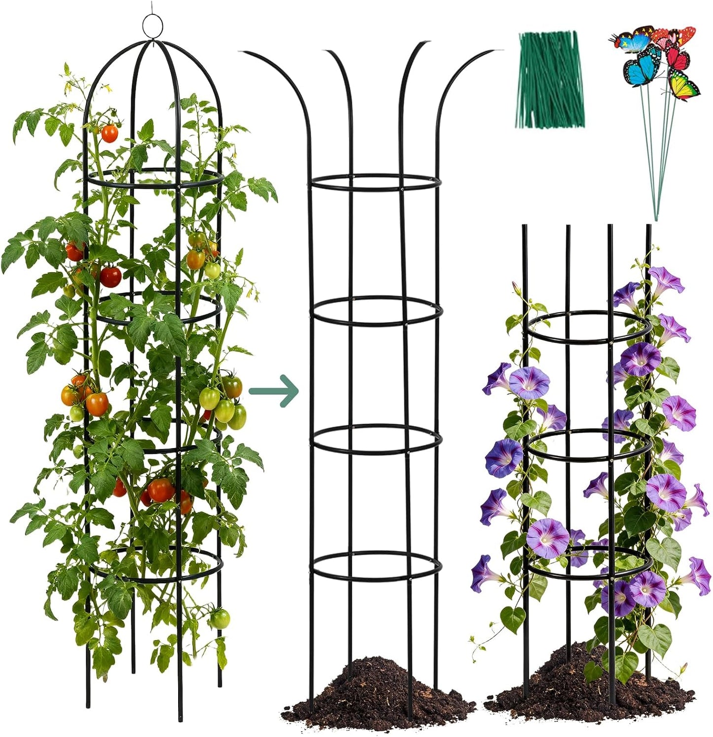 100% Metal 2pc Obelisk Garden Trellis 6.6 Feet Tall Sturdy Plant Support