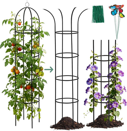 100% Metal 2pc Obelisk Garden Trellis 6.6 Feet Tall Sturdy Plant Support