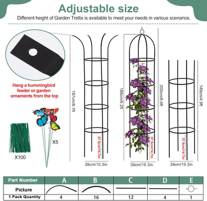 100% Metal 2pc Obelisk Garden Trellis 6.6 Feet Tall Sturdy Plant Support