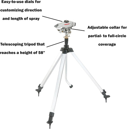 Pro Telescoping Extra Large Area Circular Water Sprinkler for Lawn, Tripod Sprinkler with 8,500 sq ft Coverage, White/Black