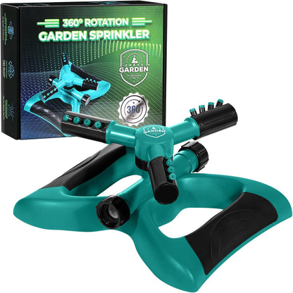 Joeys Sprinkler for Yard, Rotating Garden Sprinkler with 3 Adjustable Arms, Weighted Base, Expandable Connection, Lawn and Yard Sprinklers (Green)