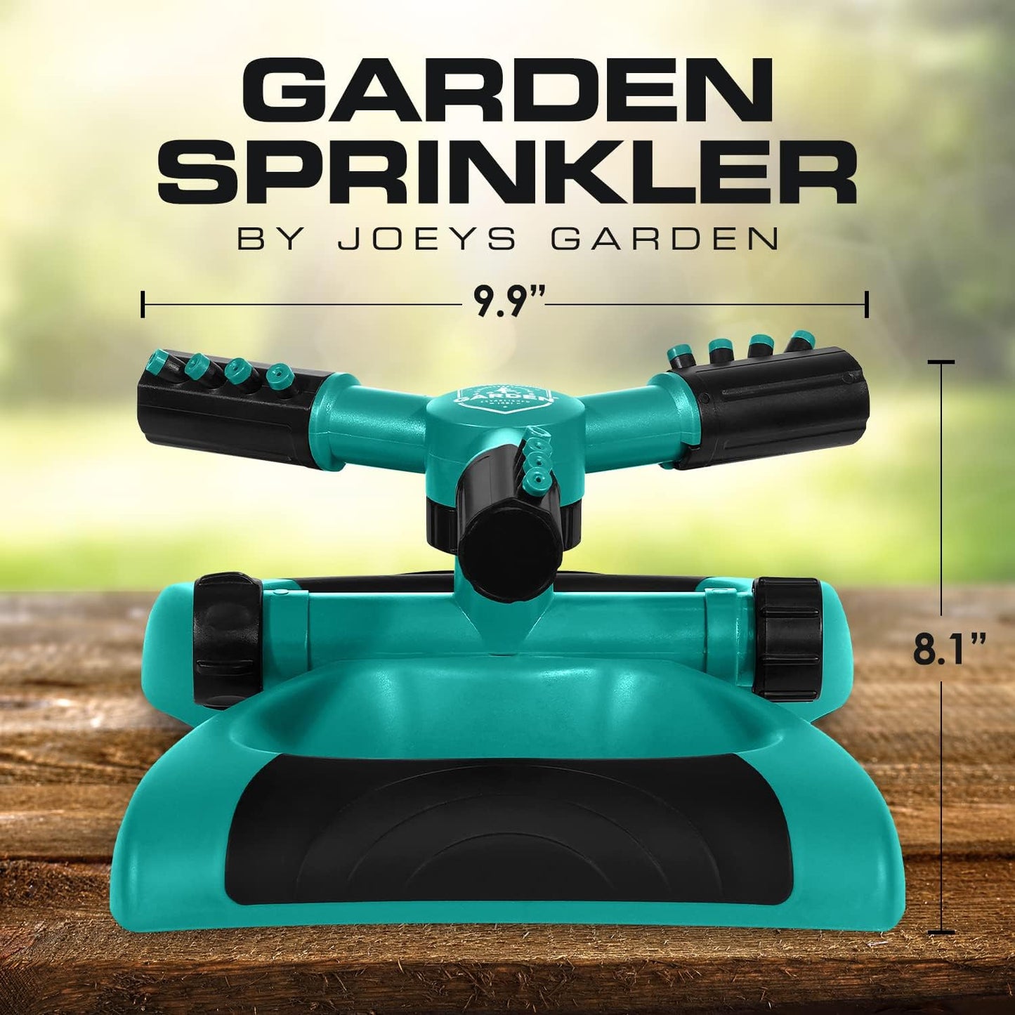 Joeys Sprinkler for Yard, Rotating Garden Sprinkler with 3 Adjustable Arms, Weighted Base, Expandable Connection, Lawn and Yard Sprinklers (Green)