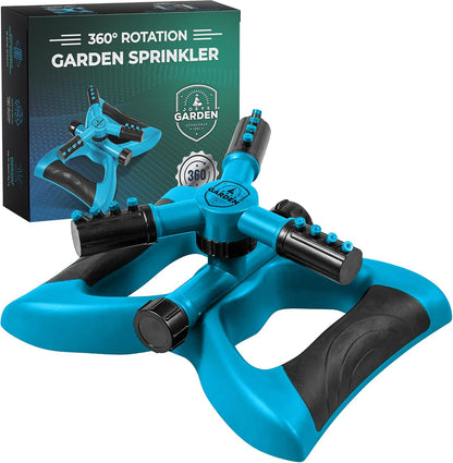 Joeys Sprinkler for Yard, Rotating Garden Sprinkler with 3 Adjustable Arms, Weighted Base, Expandable Connection, Lawn and Yard Sprinklers (Green)