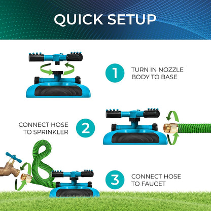 Joeys Sprinkler for Yard, Rotating Garden Sprinkler with 3 Adjustable Arms, Weighted Base, Expandable Connection, Lawn and Yard Sprinklers (Green)