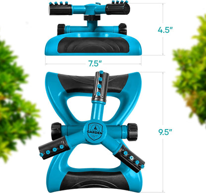 Joeys Sprinkler for Yard, Rotating Garden Sprinkler with 3 Adjustable Arms, Weighted Base, Expandable Connection, Lawn and Yard Sprinklers (Green)