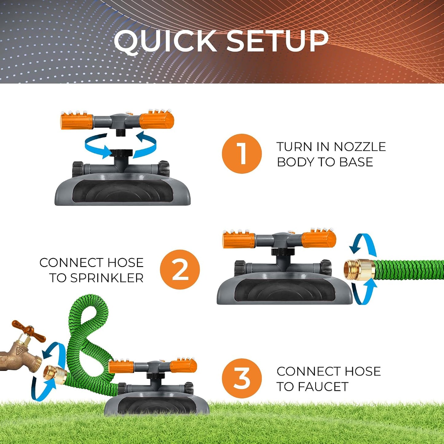 Joeys Sprinkler for Yard, Rotating Garden Sprinkler with 3 Adjustable Arms, Weighted Base, Expandable Connection, Lawn and Yard Sprinklers (Green)