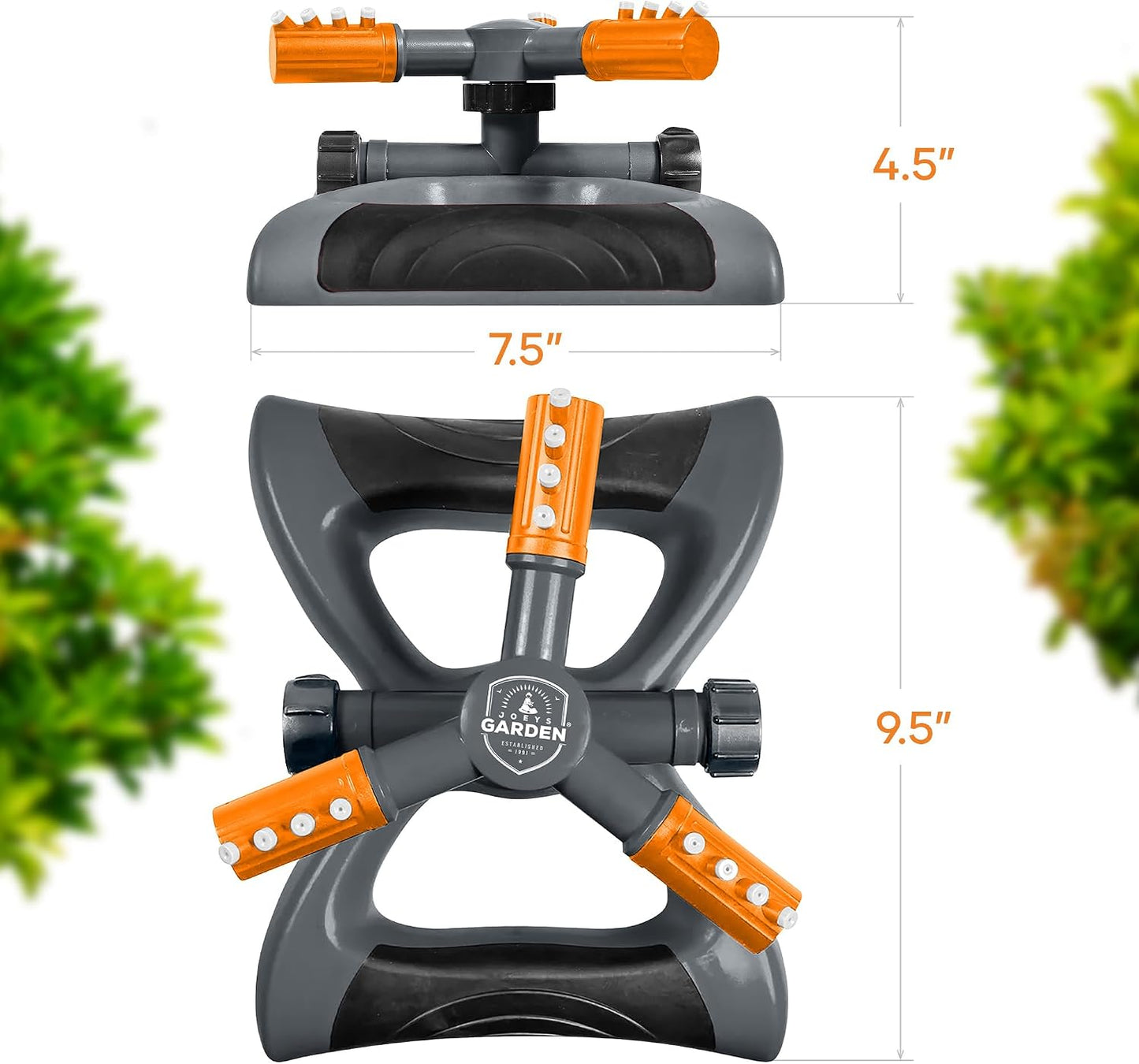 Joeys Sprinkler for Yard, Rotating Garden Sprinkler with 3 Adjustable Arms, Weighted Base, Expandable Connection, Lawn and Yard Sprinklers (Green)