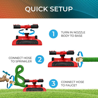 Joeys Sprinkler for Yard, Rotating Garden Sprinkler with 3 Adjustable Arms, Weighted Base, Expandable Connection, Lawn and Yard Sprinklers (Green)