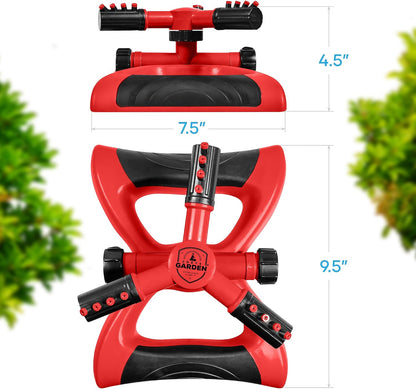 Joeys Sprinkler for Yard, Rotating Garden Sprinkler with 3 Adjustable Arms, Weighted Base, Expandable Connection, Lawn and Yard Sprinklers (Green)