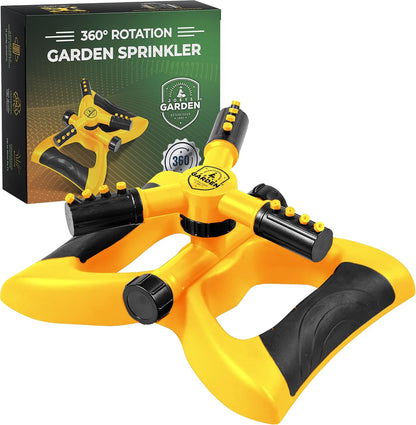 Joeys Sprinkler for Yard, Rotating Garden Sprinkler with 3 Adjustable Arms, Weighted Base, Expandable Connection, Lawn and Yard Sprinklers (Green)