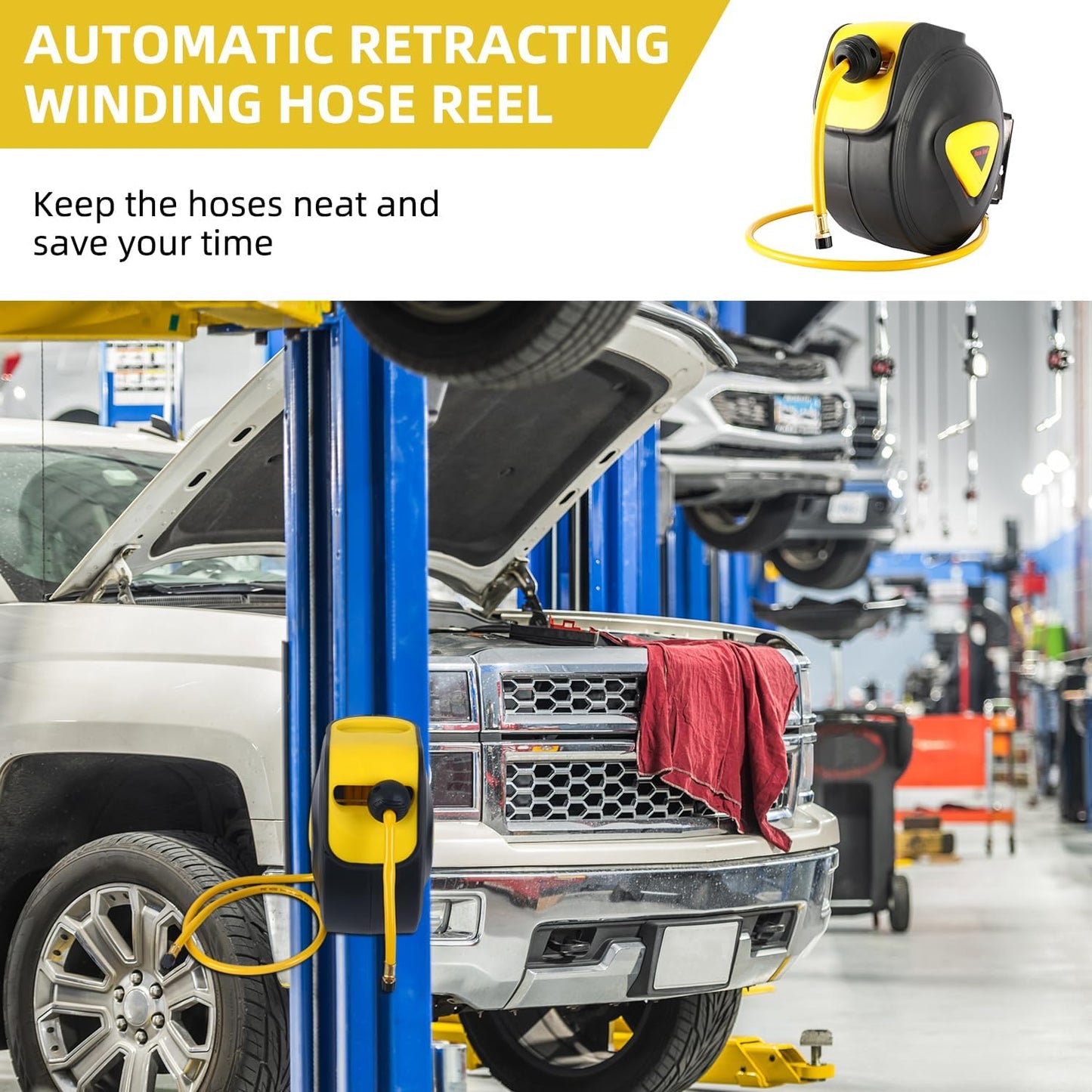 Retractable Auto Rewind Air Hose Reel Wall Mount Tool Air Compressor 33ft x5/16inches 180 degree rotation Air Hose Reel