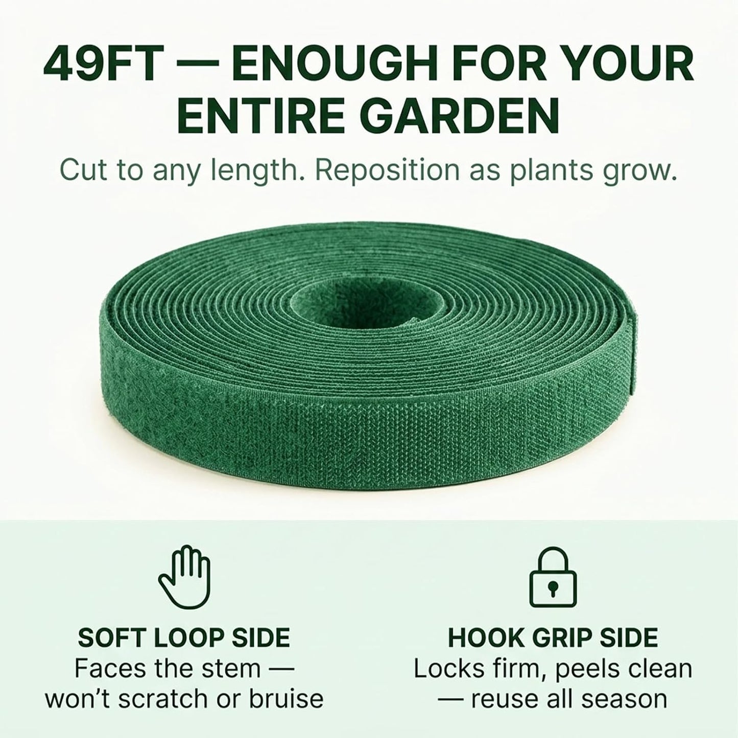 Plant Tape – Reusable Hook and Loop Plant Ties for Climbing Plants, Adjustable Garden Tape for Tomatoes, Vines & Indoor Plants | Nylon, 0.47 in Wide | 1 Roll, 49ft