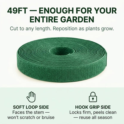 Plant Tape – Reusable Hook and Loop Plant Ties for Climbing Plants, Adjustable Garden Tape for Tomatoes, Vines & Indoor Plants | Nylon, 0.47 in Wide | 1 Roll, 49ft