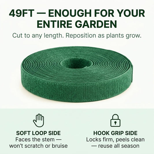 Plant Tape – Reusable Hook and Loop Plant Ties for Climbing Plants, Adjustable Garden Tape for Tomatoes, Vines & Indoor Plants | Nylon, 0.47 in Wide | 1 Roll, 49ft