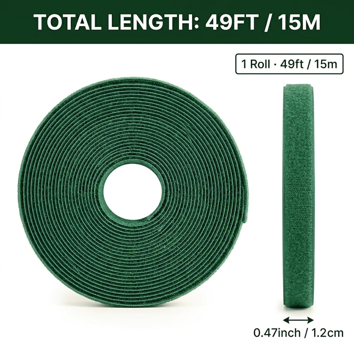 Plant Tape – Reusable Hook and Loop Plant Ties for Climbing Plants, Adjustable Garden Tape for Tomatoes, Vines & Indoor Plants | Nylon, 0.47 in Wide | 1 Roll, 49ft