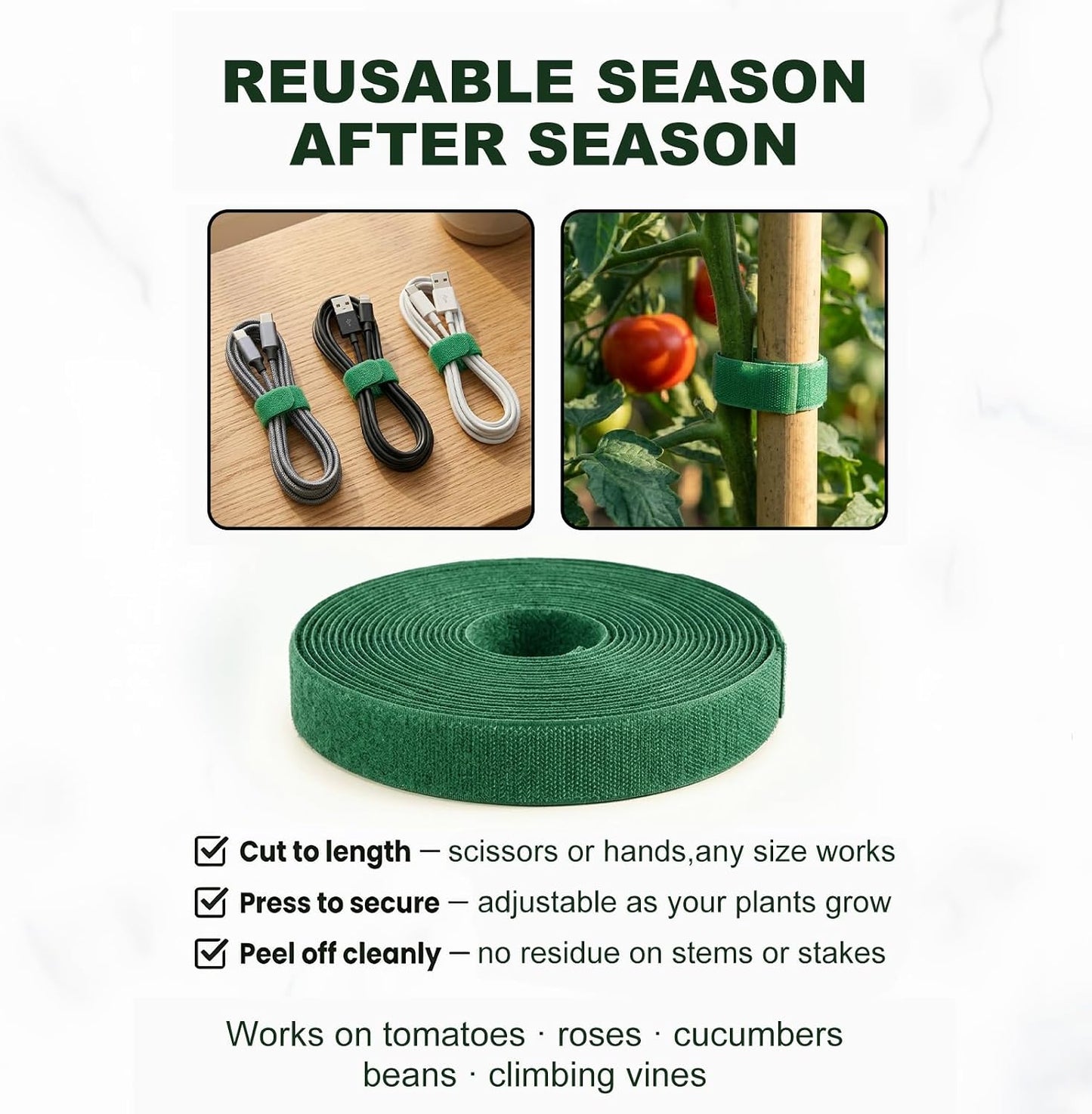 Plant Tape – Reusable Hook and Loop Plant Ties for Climbing Plants, Adjustable Garden Tape for Tomatoes, Vines & Indoor Plants | Nylon, 0.47 in Wide | 1 Roll, 49ft