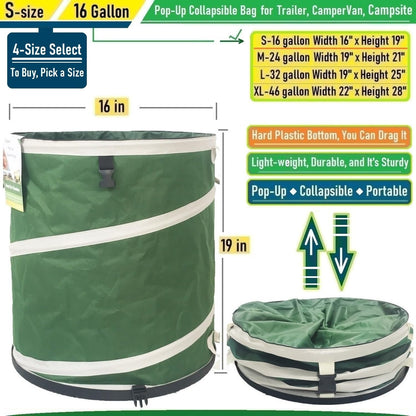16-Gallon Collapsible Trash Can (16x19 in) Hard-Shell Bottom Yard Garden Bag,Pop-Up Trash Can,RV Camping Waste Bag,Recycling Bin,Laundry Hamper,Leaf Bags,Yard Waste Container,Lawn Grass,Weeds Basket