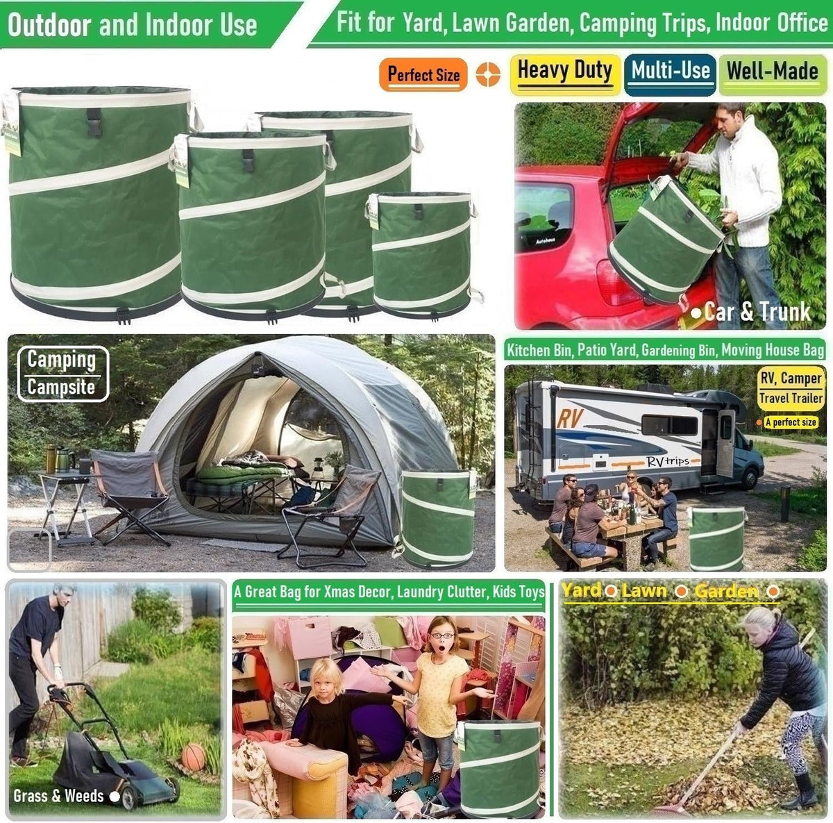 16-Gallon Collapsible Trash Can (16x19 in) Hard-Shell Bottom Yard Garden Bag,Pop-Up Trash Can,RV Camping Waste Bag,Recycling Bin,Laundry Hamper,Leaf Bags,Yard Waste Container,Lawn Grass,Weeds Basket
