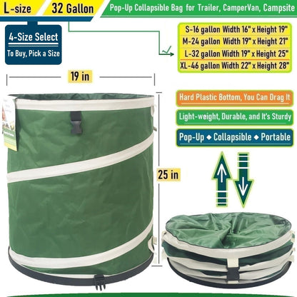 16-Gallon Collapsible Trash Can (16x19 in) Hard-Shell Bottom Yard Garden Bag,Pop-Up Trash Can,RV Camping Waste Bag,Recycling Bin,Laundry Hamper,Leaf Bags,Yard Waste Container,Lawn Grass,Weeds Basket