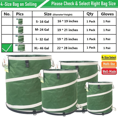 16-Gallon Collapsible Trash Can (16x19 in) Hard-Shell Bottom Yard Garden Bag,Pop-Up Trash Can,RV Camping Waste Bag,Recycling Bin,Laundry Hamper,Leaf Bags,Yard Waste Container,Lawn Grass,Weeds Basket