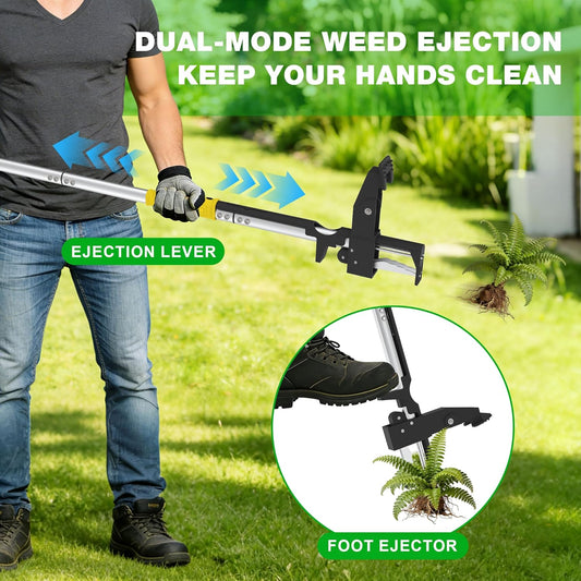 Stand Up Weed Puller Tool, 41" Heavy Duty Manual Garden Tools with Eject Mechanism Long Handle Weed Removal Tool with 4 Claw Steel Head for Yard Dandelion Crabgrass