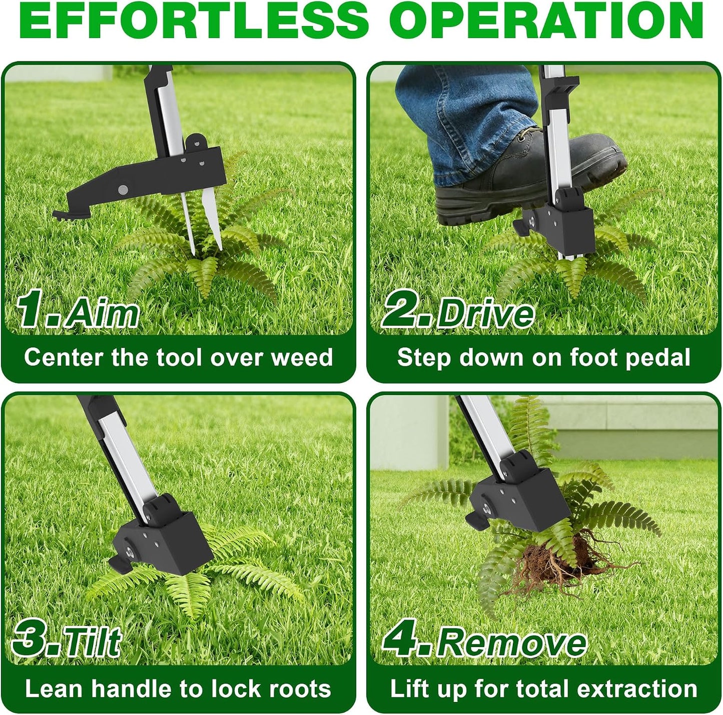 Stand Up Weed Puller Tool, 41" Heavy Duty Manual Garden Tools with Eject Mechanism Long Handle Weed Removal Tool with 4 Claw Steel Head for Yard Dandelion Crabgrass