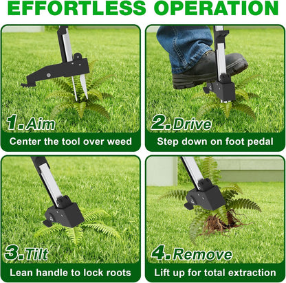 Stand Up Weed Puller Tool, 41" Heavy Duty Manual Garden Tools with Eject Mechanism Long Handle Weed Removal Tool with 4 Claw Steel Head for Yard Dandelion Crabgrass