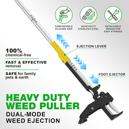 Stand Up Weed Puller Tool, 41" Heavy Duty Manual Garden Tools with Eject Mechanism Long Handle Weed Removal Tool with 4 Claw Steel Head for Yard Dandelion Crabgrass
