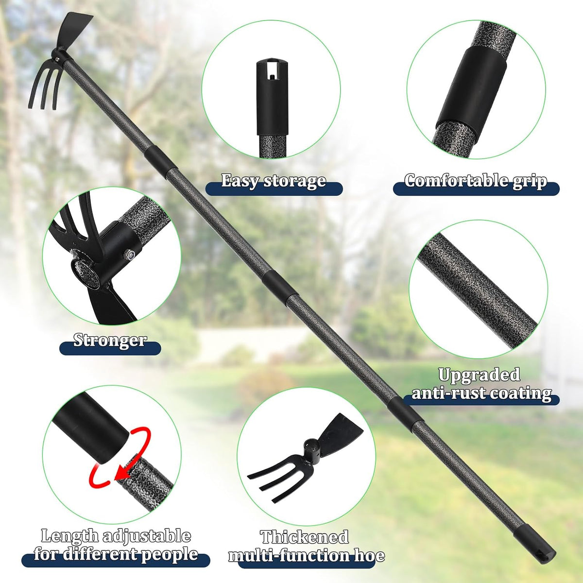 Adjustable Garden Hoe – Multi-Purpose Weeding & Digging Tool with Ergonomic Handle, Length (16"-60"), Rust-Proof Coated Steel, Heavy Duty for Farm, Yard, Gardening