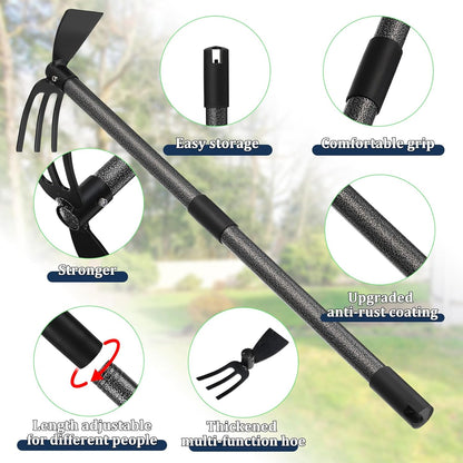 Adjustable Garden Hoe – Multi-Purpose Weeding & Digging Tool with Ergonomic Handle, Length (16"-60"), Rust-Proof Coated Steel, Heavy Duty for Farm, Yard, Gardening