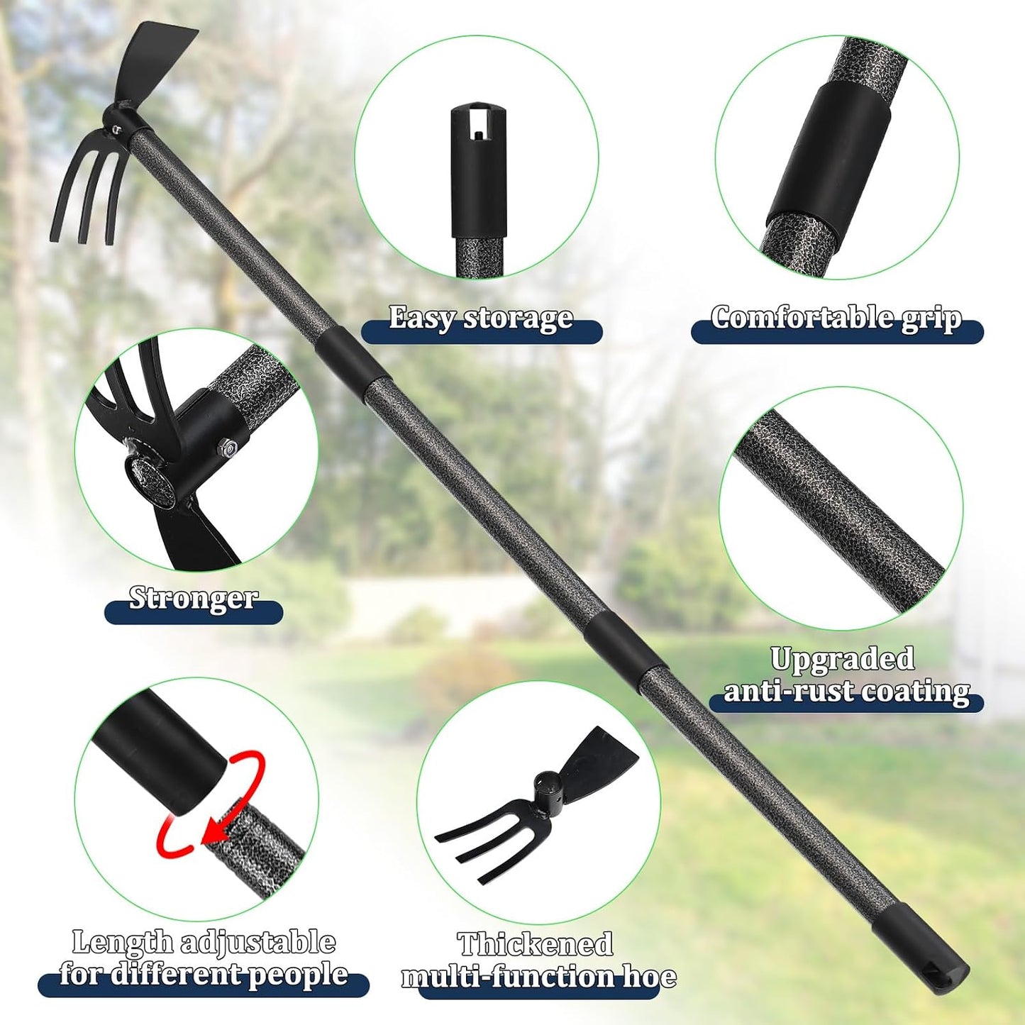 Adjustable Garden Hoe – Multi-Purpose Weeding & Digging Tool with Ergonomic Handle, Length (16"-60"), Rust-Proof Coated Steel, Heavy Duty for Farm, Yard, Gardening
