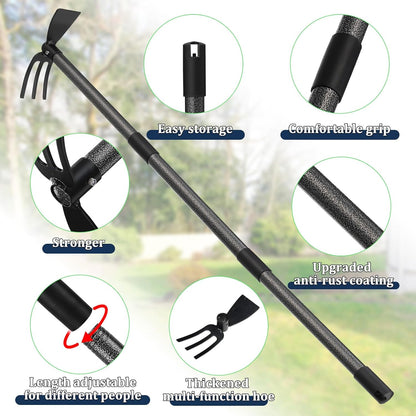 Adjustable Garden Hoe – Multi-Purpose Weeding & Digging Tool with Ergonomic Handle, Length (16"-60"), Rust-Proof Coated Steel, Heavy Duty for Farm, Yard, Gardening