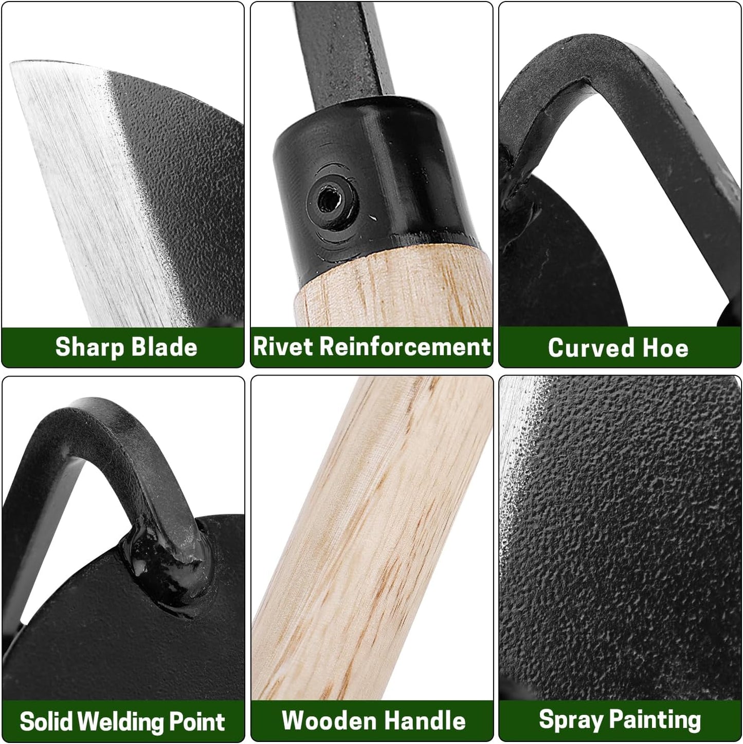 Garden Weeding Sickle/Hand Hoe, Gardening Cutting Grass Sickle, Japanese Sickle Style Hand Weeder Tool with Thick Blade&Wooden Handle