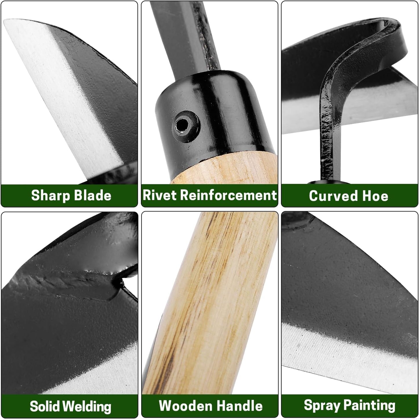 Garden Weeding Sickle/Hand Hoe, Gardening Cutting Grass Sickle, Japanese Sickle Style Hand Weeder Tool with Thick Blade&Wooden Handle