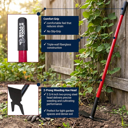 12-Gauge Two-Prong Weeding Hoe, 58" Fiberglass Long Handle