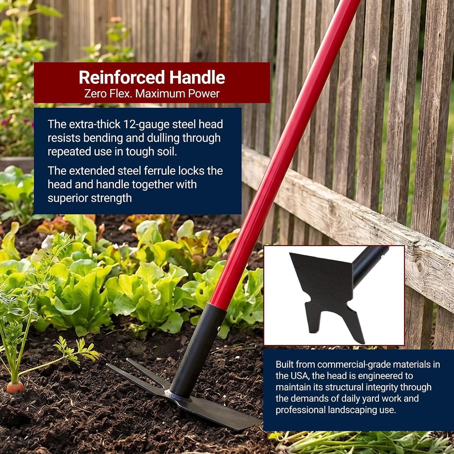12-Gauge Two-Prong Weeding Hoe, 58" Fiberglass Long Handle
