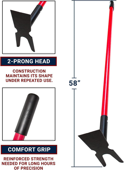 12-Gauge Two-Prong Weeding Hoe, 58" Fiberglass Long Handle