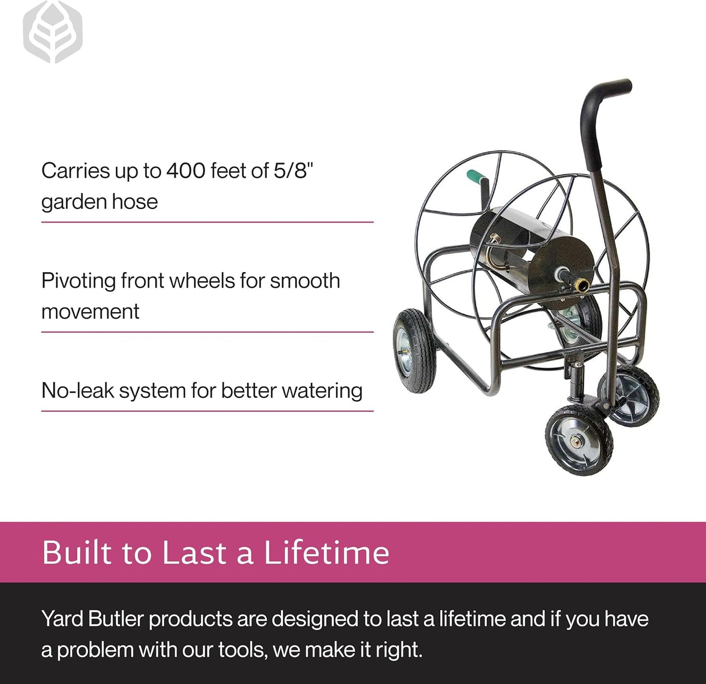 Hose Reel Cart - Heavy Duty Metal with Wheels for Gardens, Lawns, and Outdoor Use, 400 ft