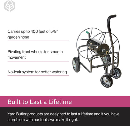 Hose Reel Cart - Heavy Duty Metal with Wheels for Gardens, Lawns, and Outdoor Use, 400 ft