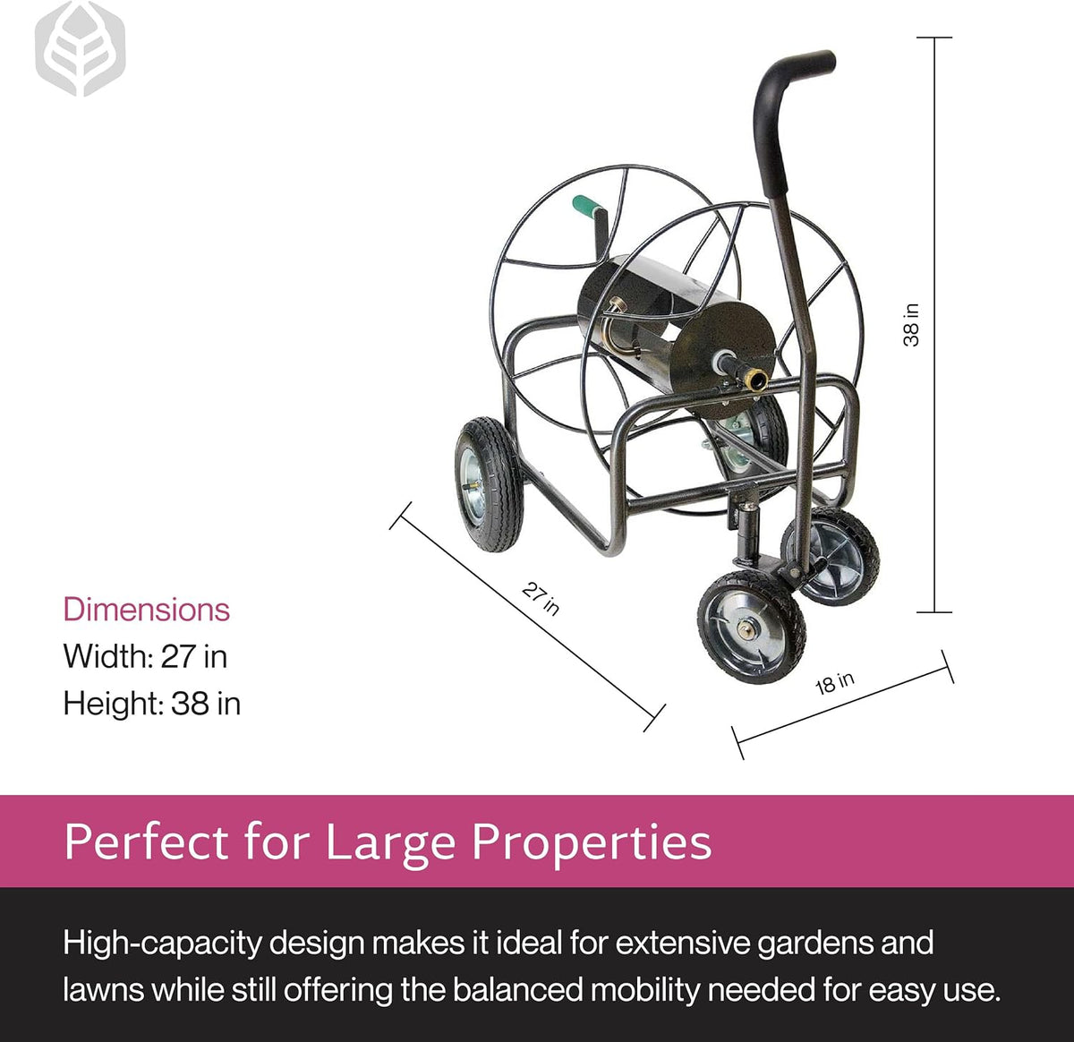 Hose Reel Cart - Heavy Duty Metal with Wheels for Gardens, Lawns, and Outdoor Use, 400 ft