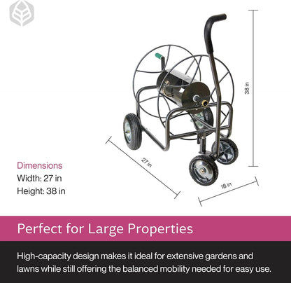 Hose Reel Cart - Heavy Duty Metal with Wheels for Gardens, Lawns, and Outdoor Use, 400 ft