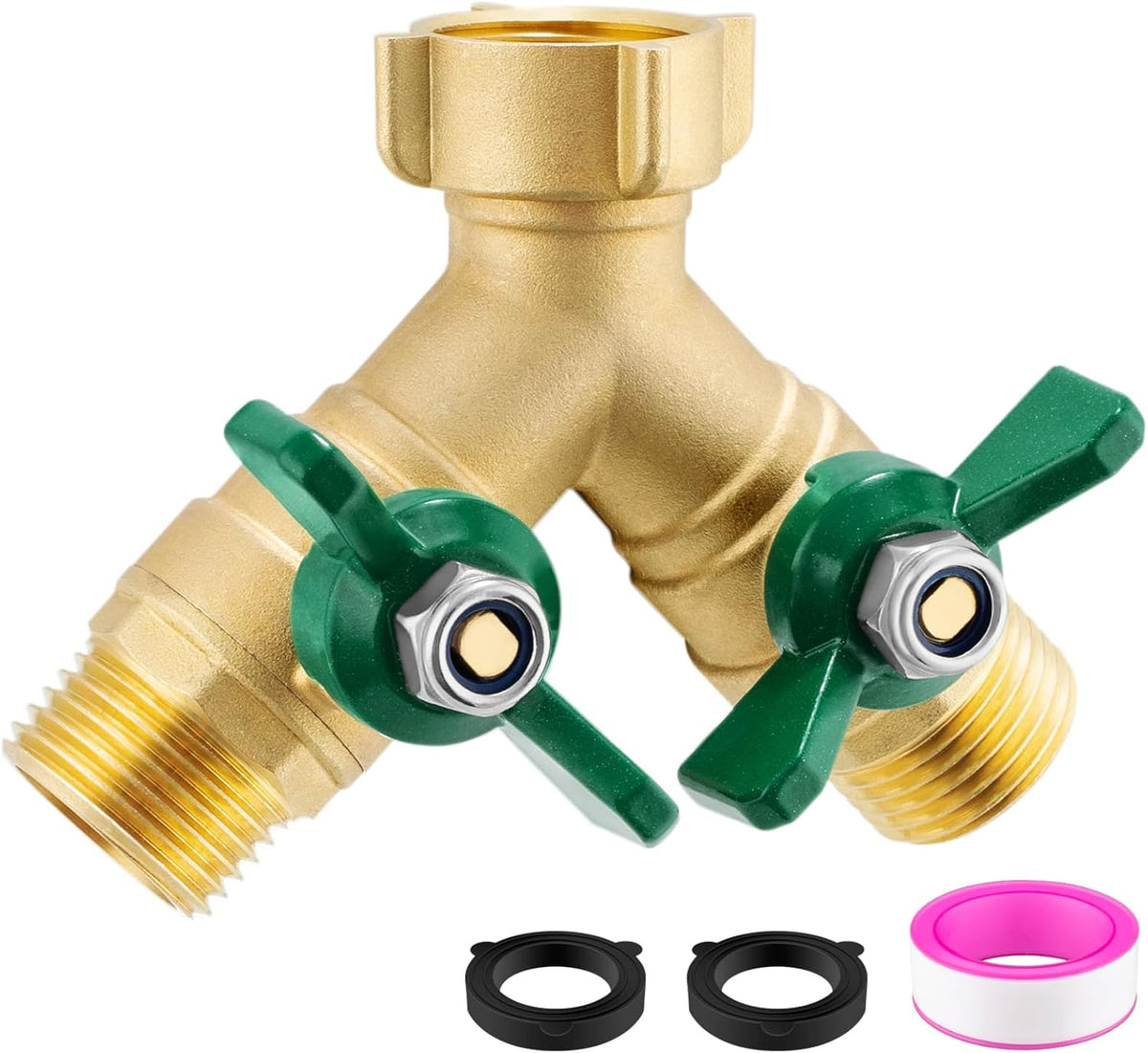 304 Stainless Steel Garden Hose Splitter 2 Way Heavy Duty Water Hose Splitter 3/4" GHT Hose Y Splitter with Shutoff Full Flow Outdoor Faucet Splitter With Wrench